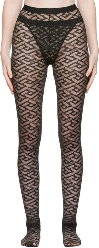 Versace Black Monogram Tights