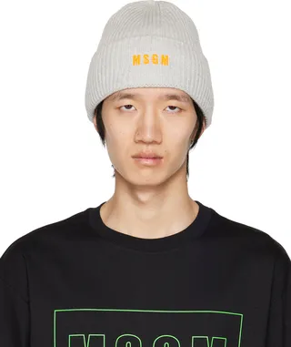 MSGM Gray Embroidered Logo Beanie