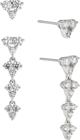 Pave the Way Set of 2 Crystal Stud & Linear Drop Earrings