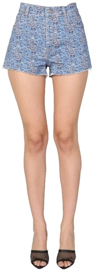 Etro Paisley Printed Mid Rise Denim Shorts