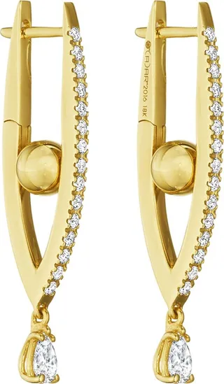 18k Gold Small Diamond Marquise Hoop Earrings