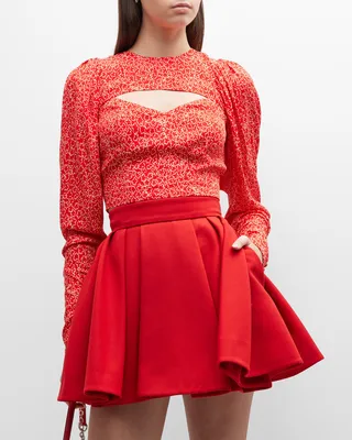 Cropped Puffed Sleeve Cut-Out Top