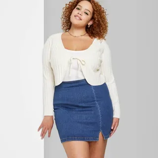 Women's Notch Front Seamed Denim Mini Skirt - Wild Fable™ Dark Wash 8
