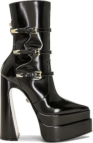 VERSACE Buckle Platform Boots in Black