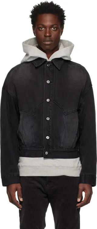 We11done Black Relaxed-Fit Denim Jacket