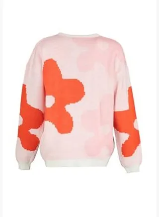 Pink Big Flower Patterned Crew Neck Knitwear Sweater TCTAW23KZ00097