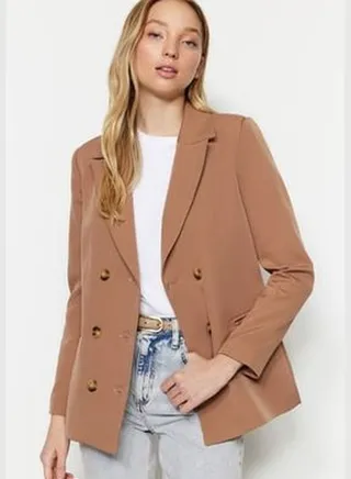Light Brown Regular Lined Woven Blazer Jacket TWOSS21CE0029