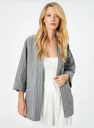 Linen Mix Pocket Detail Kimono