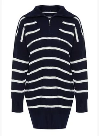 Dark Navy Striped Thessaloniki Knitwear Sweater TCTAW24AK00037