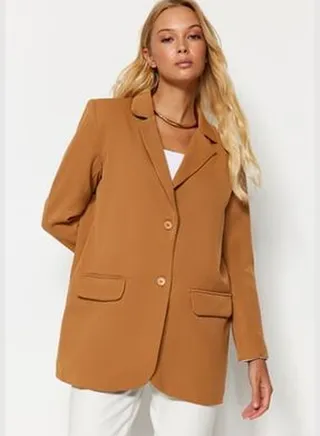 Camel Extra Oversize Woven Blazer Jacket TWOAW24BC00027