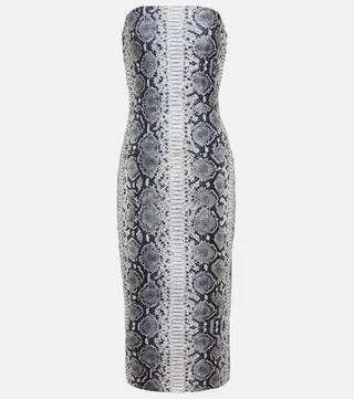 Snake-print bandeau jersey midi dress