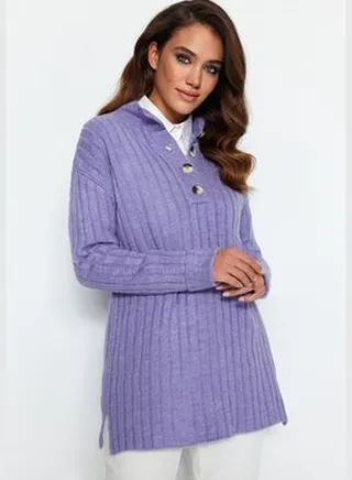 Lilac Collar and Buttons, Corduroy Knitwear Sweater TCTAW23AK00035