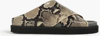 Snake-effect leather slides