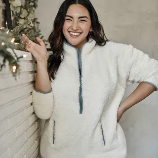 The Cozy High Pile Eco Fleece Half-Zip - White Sand & Wolf