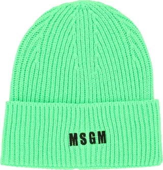 MSGM Logo Embroidered Ribbed Beanie