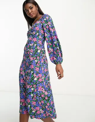 Influence tie back midi dress in bold floral print