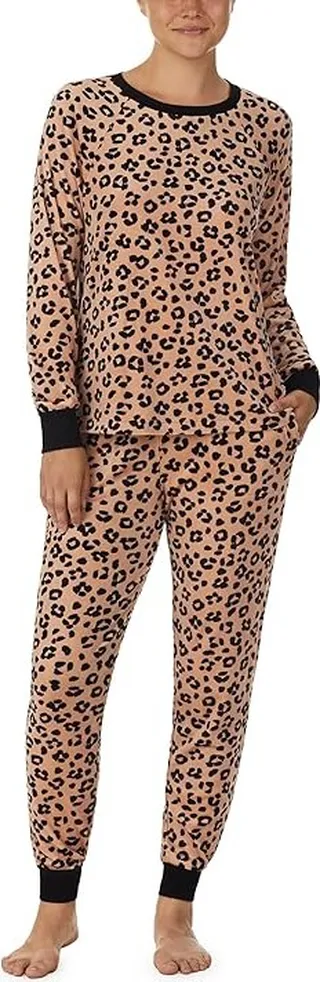 Kate Spade New York Stretch Velour Joggers PJ Set (Tan Cheetah) Women's Pajama Sets