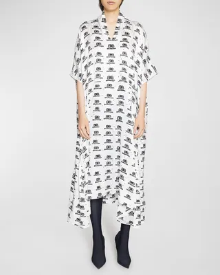 BB Icon-Print Logo Silk Jacquard Oversized Midi Dress