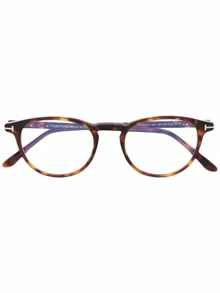 Tortoiseshell-Effect Round-Frame Glasses