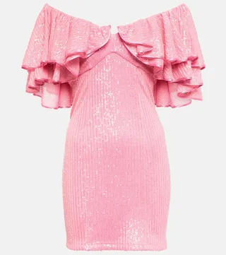 Ruffle-trimmed sequined mini dress