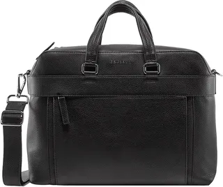 Leather briefcase with frontal logo