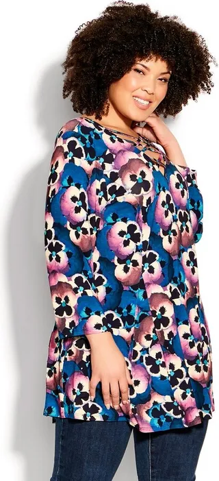 AVENUE | Women's Plus Size Criss Cross Print Tunic - orchid - 30W