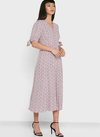 Button Detail Printed Dress