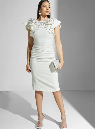 Embellished Flared Sleeve Dress