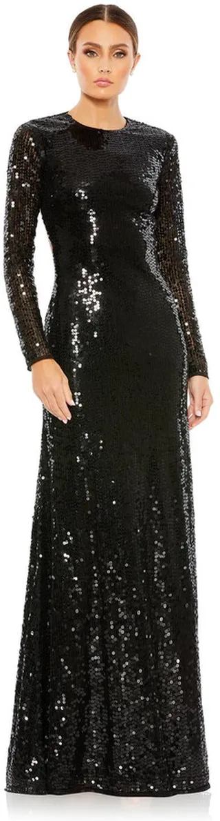 Sequined Long Sleeve High Neck Open Back Gown