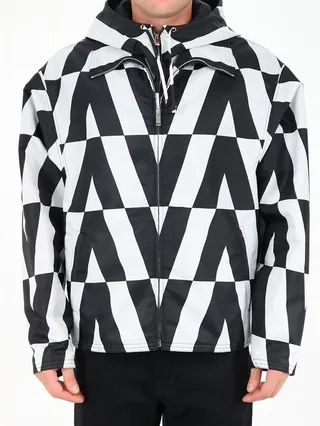 Valentino Optical Printed Hooded Pea Coat