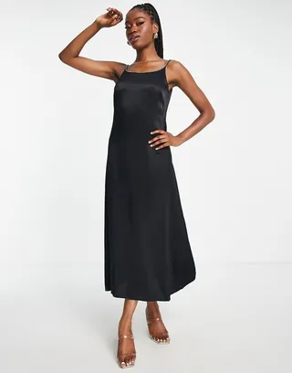 & Other Stories embellished strap midi dress in black