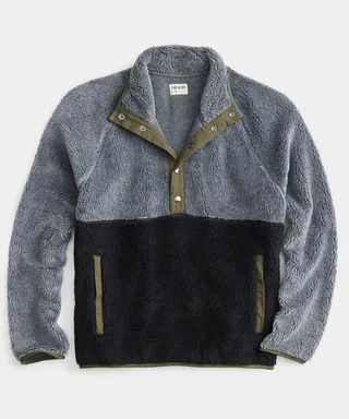 Adirondack Fleece Colorblock Snap Mock in Grey Heather