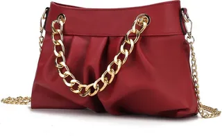 Marvila Minimalist Vegan Leather Chain Ruched Shoulder Bag