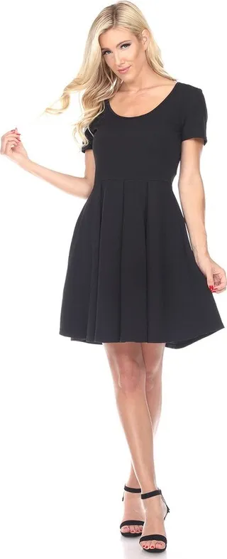 Women's Meghan Short Sleeve Fit & Flare Dress Black Large - White Mark