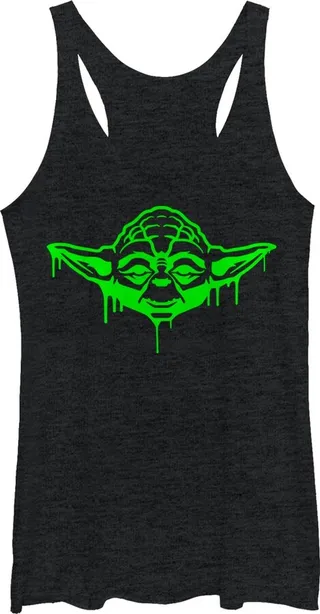 Women's Star Wars Halloween Dripping Jedi Master Yoda Racerback Tank Top - Black Heather - Medium