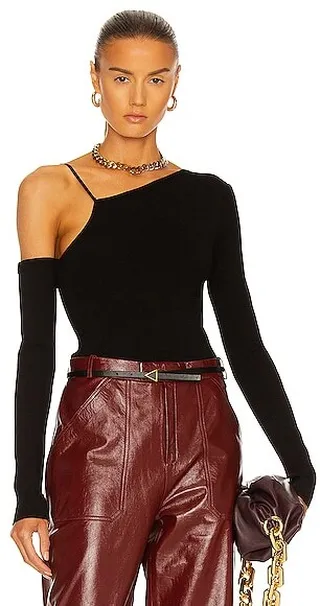 Zeynep Arcay Asymmetric Knit Bodysuit in Black