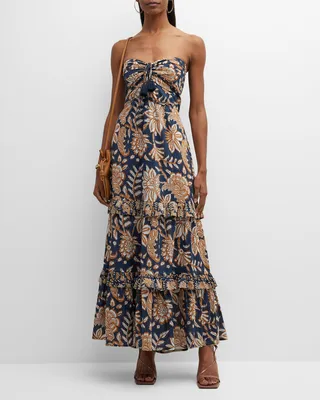 June Printed Tiered Ruffle Halter Maxi Dress