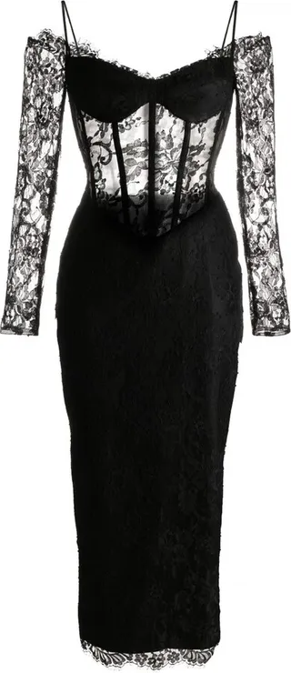 Black Off-Shoulder Lace Midi Dress