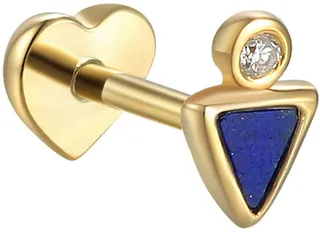 Lapis Triangle Diamond Dot Yellow Gold Thread Through Single Earring
