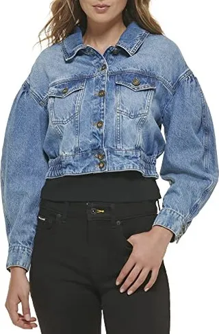 DKNY Women's Denim Fashionable Cropped Jeans Jacket