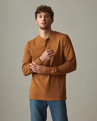 Premium Slub Henley Tee Long Sleeve - Bright Copper