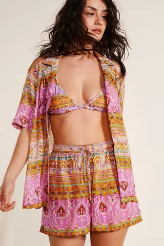 Nasty Gal Womens Tile Print Glitter Beaded Cover Up Shorts