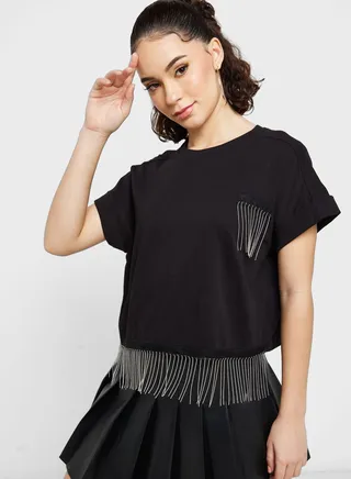 Embellished Trim Detail Boxy T-Shirt