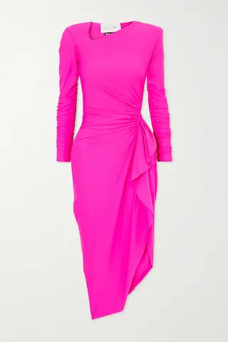 AZ Factory - + Ester Manas Asymmetric Cutout Gathered Stretch-jersey Midi Dress - Pink