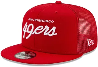 Men's New Era Scarlet San Francisco 49ers Script Trucker 9FIFTY Snapback Hat
