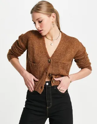 Vero Moda wool crop cardigan in brown