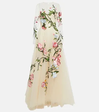 Floral-embroidered gown