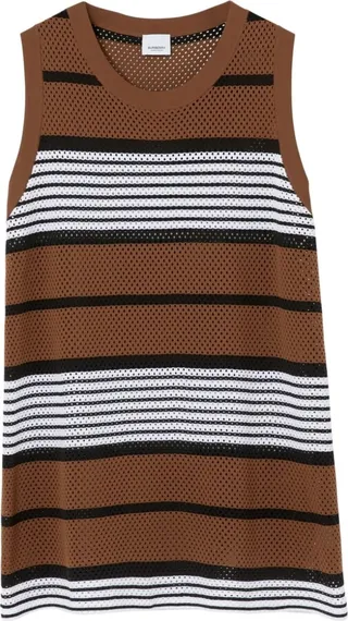 Stripe-Print Long Mesh Vest