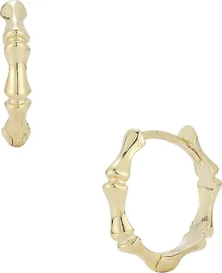 14K Yellow Gold Bamboo Huggie Earrings