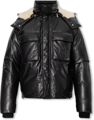 Amiri Hooded Zip-Up Leather Jacket